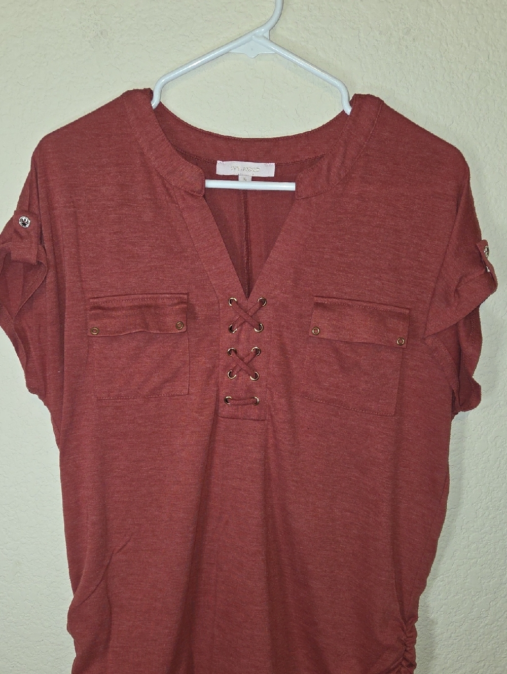 Lace-Up Pocket Tunic Top in Rust
